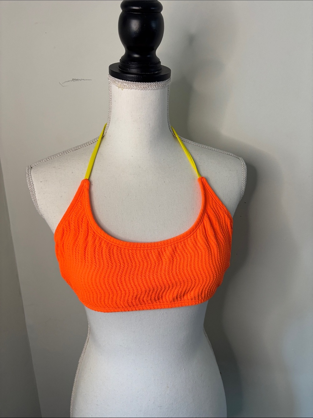 California Sunshine Neon Orange Halter Bikini with Yellow Straps, sz L